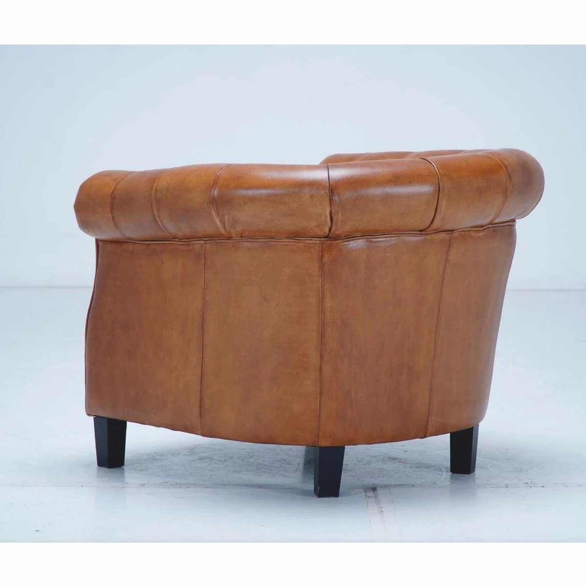 Casa Padrino sill¨®n Chesterfield de lujo de cuero genuino marr¨®n claro / negro - Muebles de cuero genuino