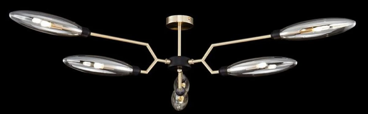 Casa Padrino lámpara de techo de lujo oro mate / negro Ø 125 x H. 35 cm - Lámpara de Techo Moderna