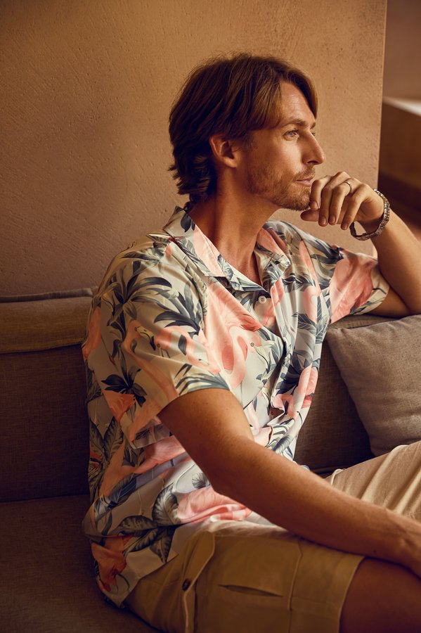 Men's Printed Casual Breathable Flamigo Short Sleeve Hawaiian Shirt