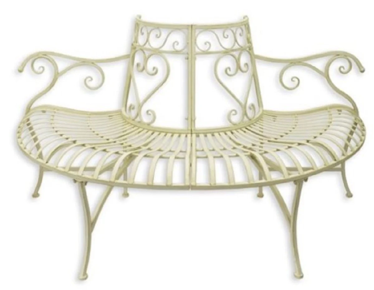 Casa Padrino banco de ¨¢rbol Art Nouveau blanco 146 x 75,5 x A. 81,7 cm - Banco de jard¨ªn semicircular de metal