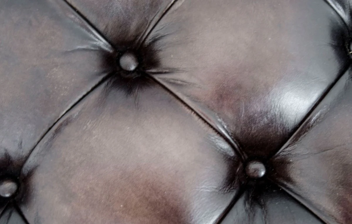 Casa Padrino lujoso Chesterfield taburete de piede cuero genuino yeso rojo 144 x 64 x H. 46 cm - Muebles de Lujo