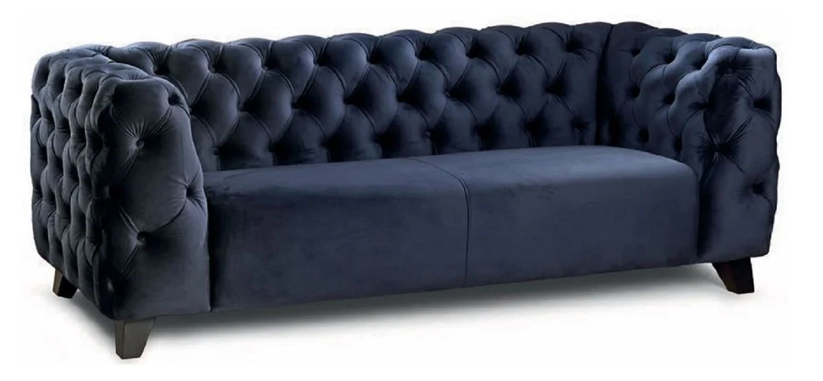 Casa Padrino Sof¨¢ Chesterfield de Lujo de 2 Plazas Azul / Negro 167 cm