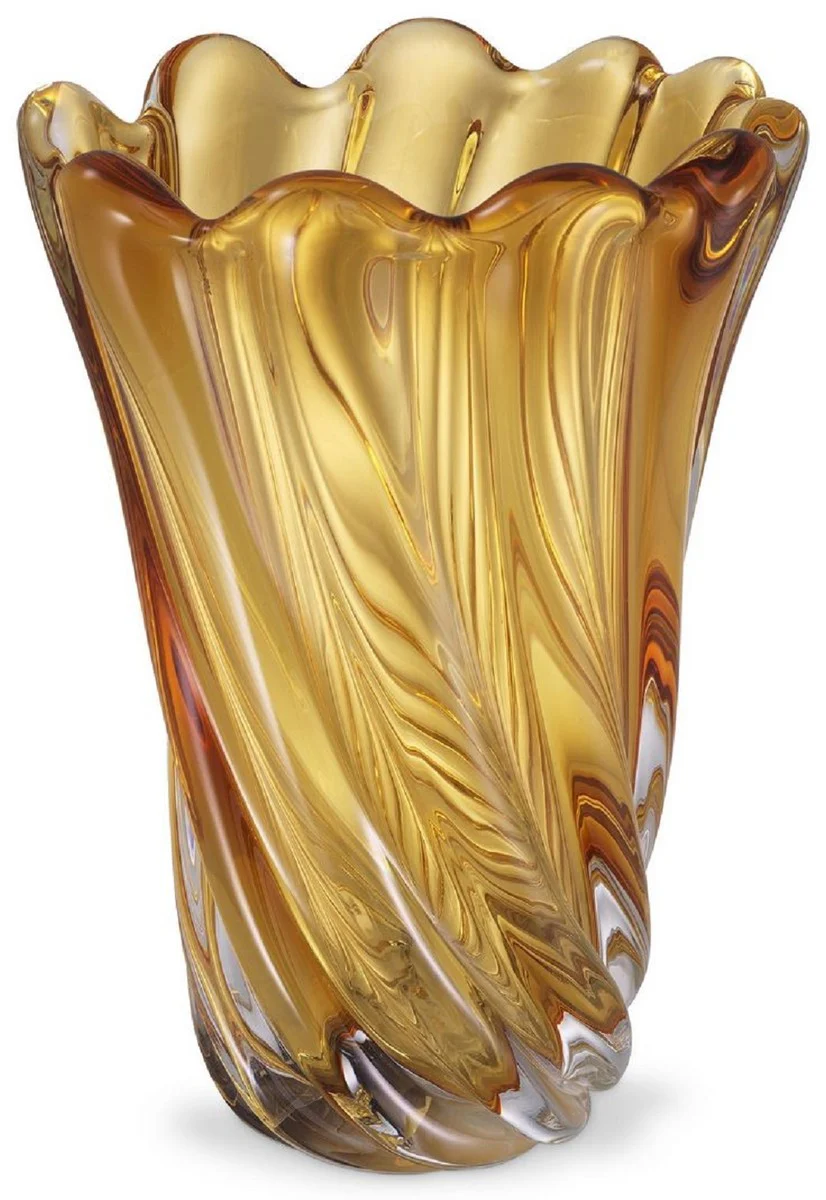 Casa Padrino florero de vidrio decorativo de lujo amarillo Ø 20,5 x A. 29 cm - Florero Soplado a Mano - Accesorios de Decoración de Lujo