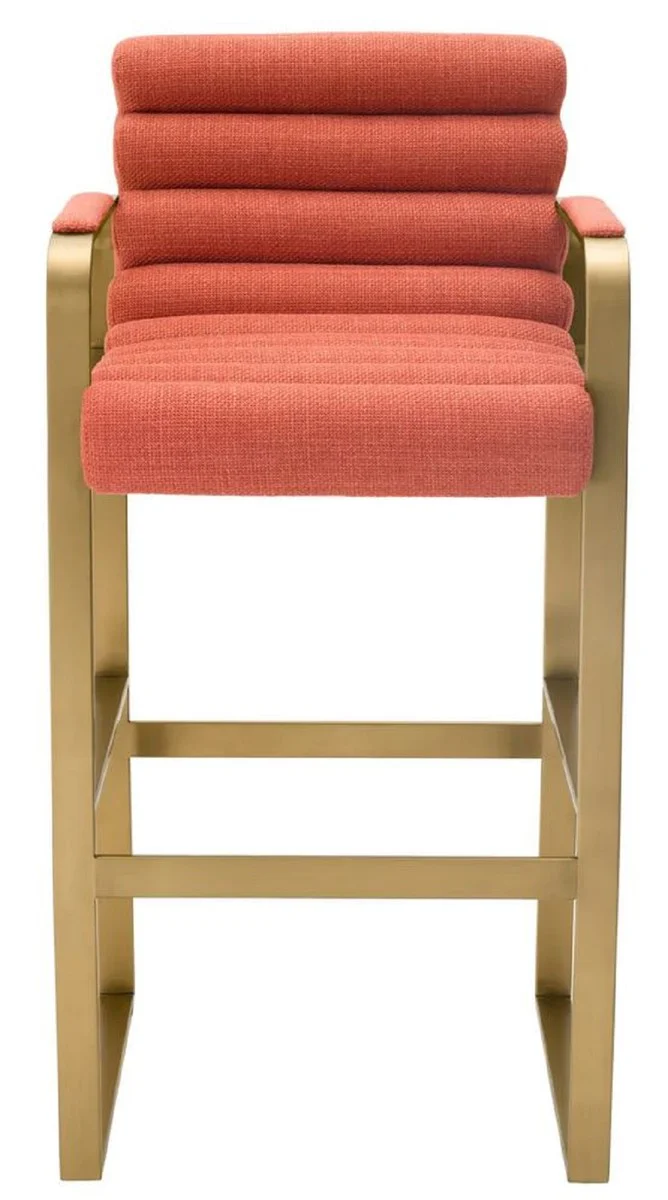 Casa Padrino silla de bar de terciopelo de lujo con reposabrazos naranja / lat¨®n 53,5 x 57,5 ??x A. 107 cm - Taburete de bar tapizado de acero inoxidable - Muebles de bar de lujo - Calidad de lujo