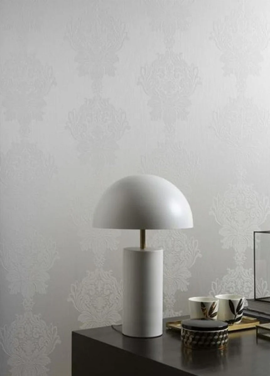 Casa Padrino papel pintado no tejido barroco blanco - Papel pintado de salón de estilo barroco con patrón elegante - Decoración de pared estilo barroco - Decoración de salón barroco