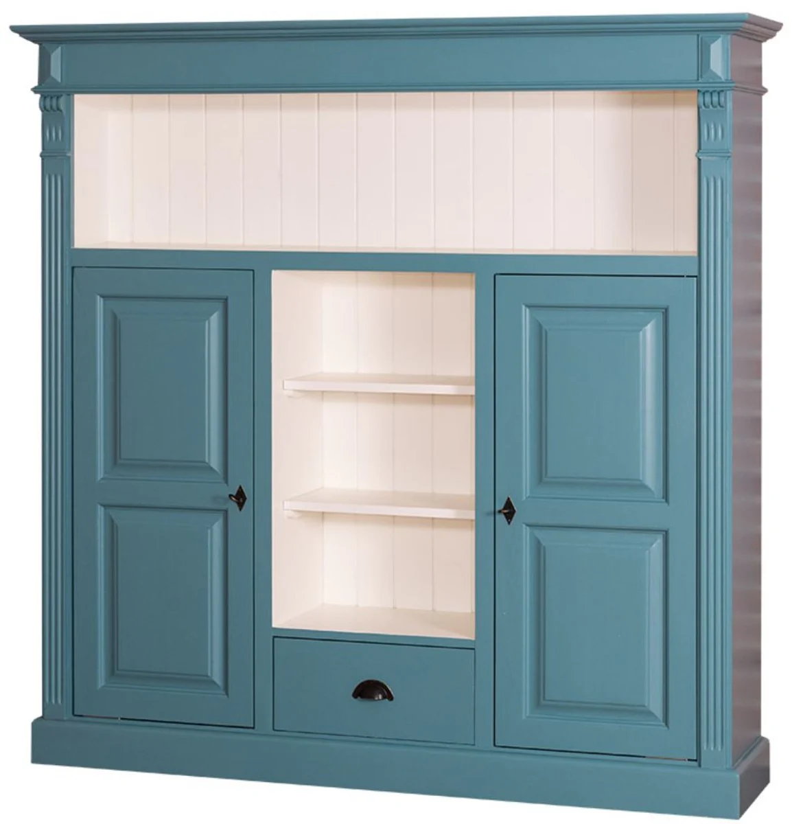 Casa Padrino gabinete de libros de estilo campestre verde azulado / blanco 60 x 36 x H. 100 cm - Gabinete de Madera Maciza con 2 Puertas y Cajones - Gabinete de Sal¨®n - Muebles de Estilo Campestre
