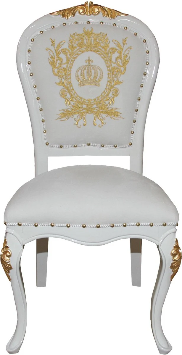 Pomp??s by Casa Padrino Silla barroca blanco / dorada con corona - Pomp??s Baroque Chair dise?ada por Harald Gl??ckler