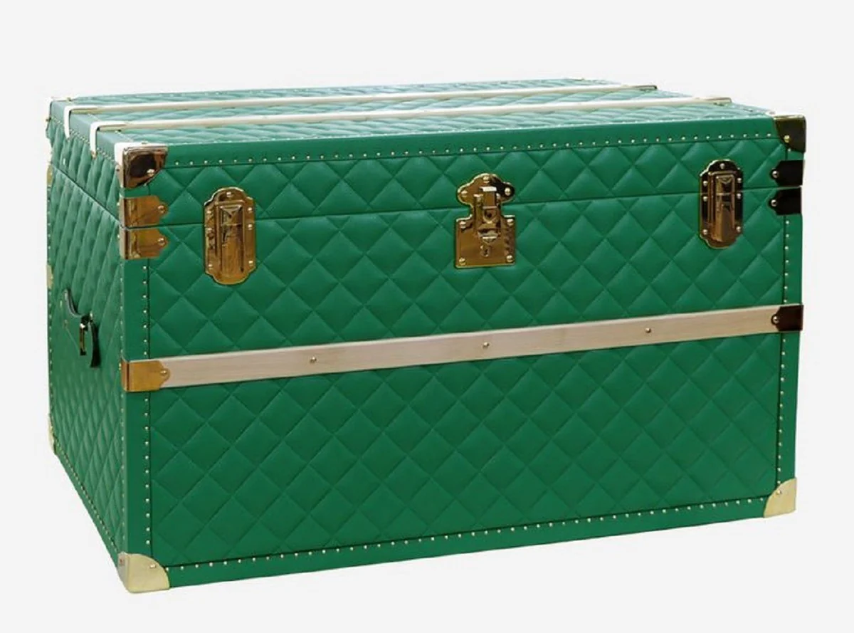 Casa Padrino maleta de lujo de cuero genuino verde / oro 100 cm - Hecho en Italia