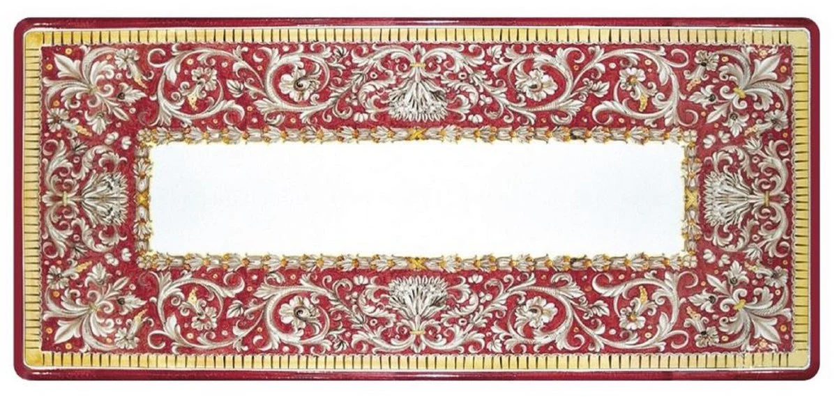 Casa Padrino mesa de comedor Art Nouveau de lujo blanco / rojo / gris / amarillo / negro - Mesa de jard¨ªn con tablero pintado a mano y estructura de metal - Muebles de Sala de Estar Jard¨ªn Patio