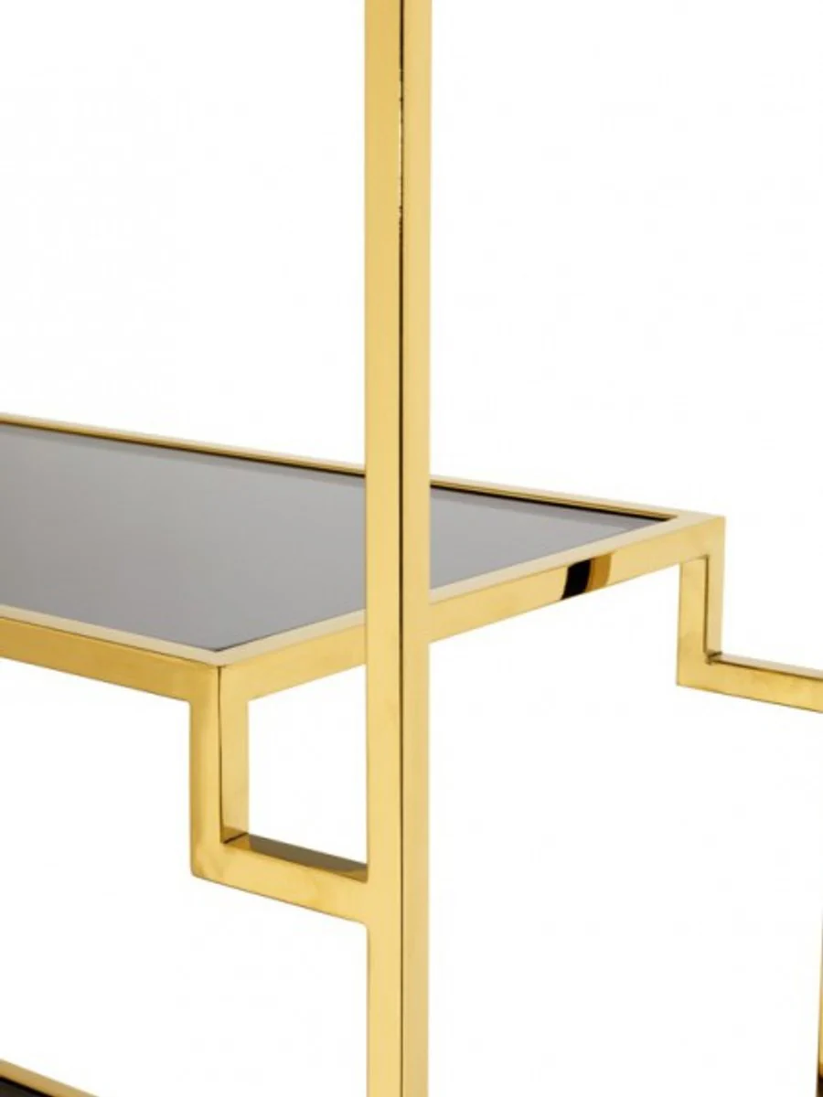 Casa Padrino luxury Shelving cabinet stainless steel gold with smoked glass W 90 x H 230 cm bookcase shelving cabinet - Art Deco Furniture