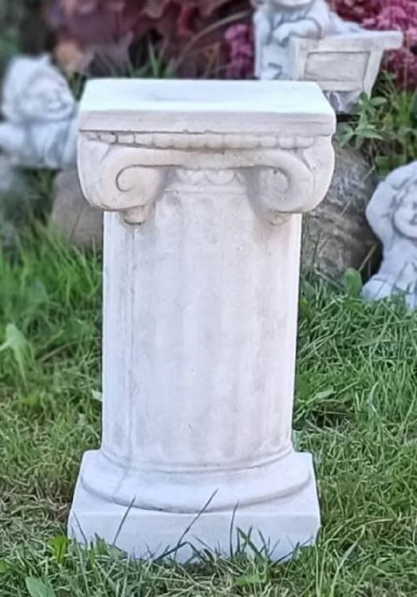 Casa Padrino Pilar Barroco Blanco / Gris 17 x 17 x A. 32 cm - Magn¨ªfica Pilar de Jard¨ªn de Estilo Barroco - Decoraci¨®n Pilar de Piedra - Accesorios de Decoraci¨®n de Terrazas y Jardines Barrocos