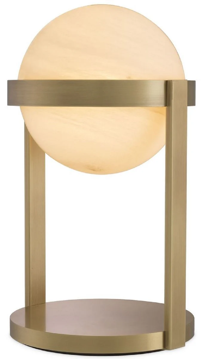 Casa Padrino lámpara de mesa de lujo latón antiguo / blanco Ø 22 x A. 38 cm - Lámpara de escritorio con pantalla redonda de vidrio - Luces de Lujo