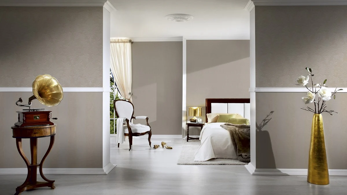 Papel pintado no tejido de diseño Casa Padrino - colores lisos caqui - papel pintado de lujo - alta calidad