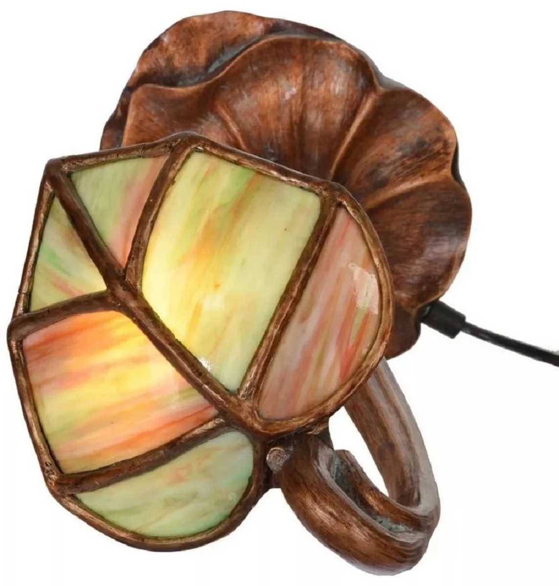 Casa Padrino lámpara de mesa LED Tiffany de lujo bronce / verde / rojo 19 x 23 x A. 42 cm - Lámpara de escritorio Tiffany - Lámpara de taburete Tiffany - Luces Tiffany - Luces de lujo