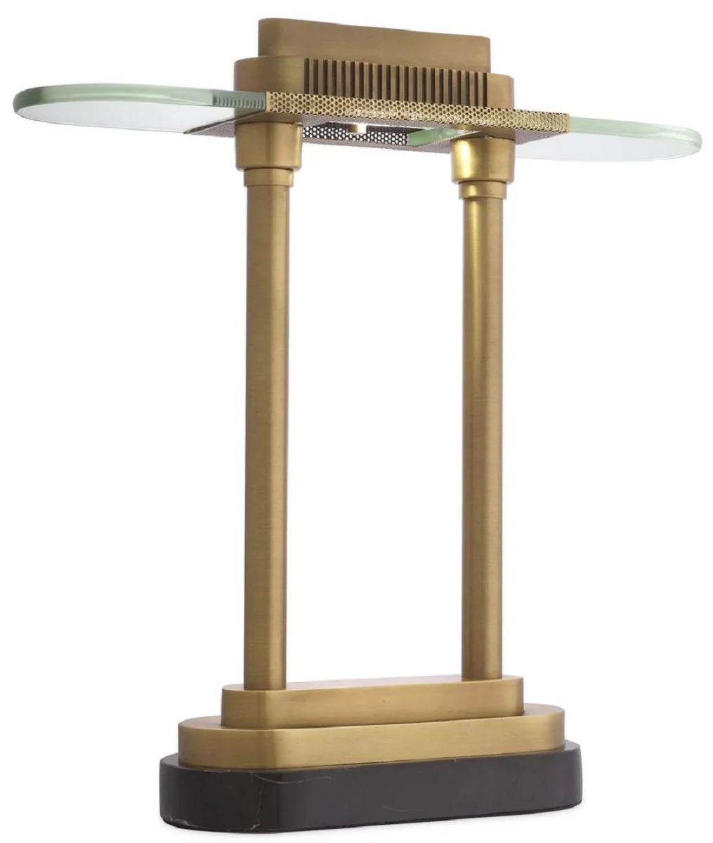 Casa Padrino lámpara de escritorio de lujo latón antiguo / negro 45 x A. 47 cm - Elegante lámpara de mesa con base de mármol y pantalla de vidrio - Iluminación de lujo - Muebles de lujo