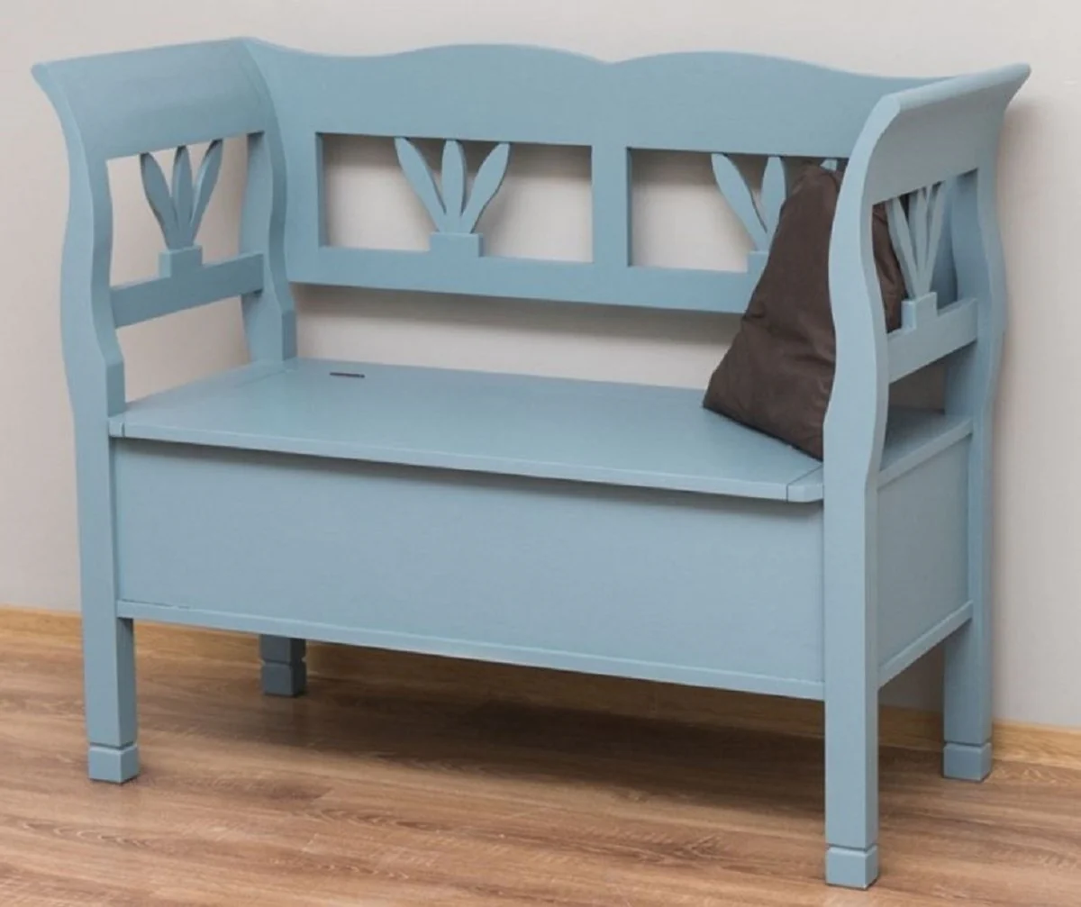 Casa Padrino banco de estilo campestre azul claro 117 x 48 x A. 92 cm - Banco de madera maciza con espacio de almacenamiento - Muebles de madera maciza - Muebles de estilo campestre
