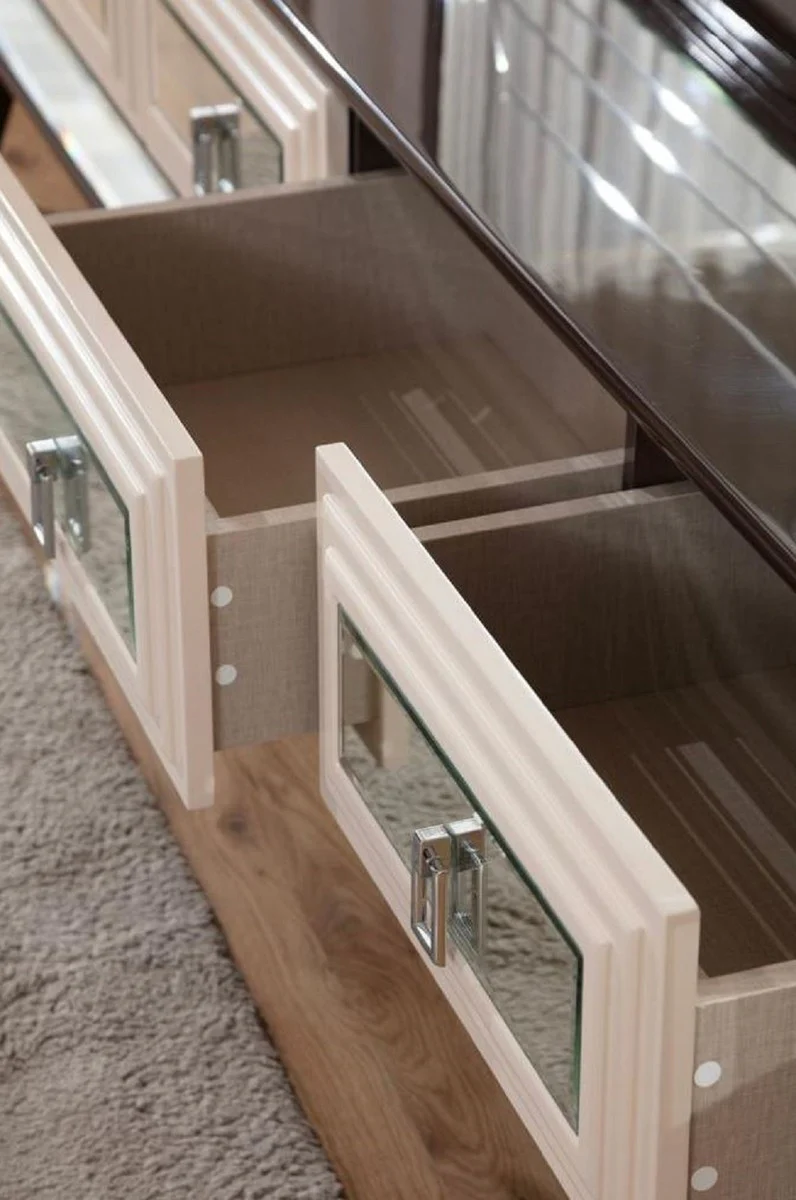 Casa Padrino conjunto de TV de lujo marr¨®n oscuro / crema / plata - Aparador de sal¨®n con espejo y pared trasera de TV - Muebles de sal¨®n - Muebles de lujo - Interiores de lujo