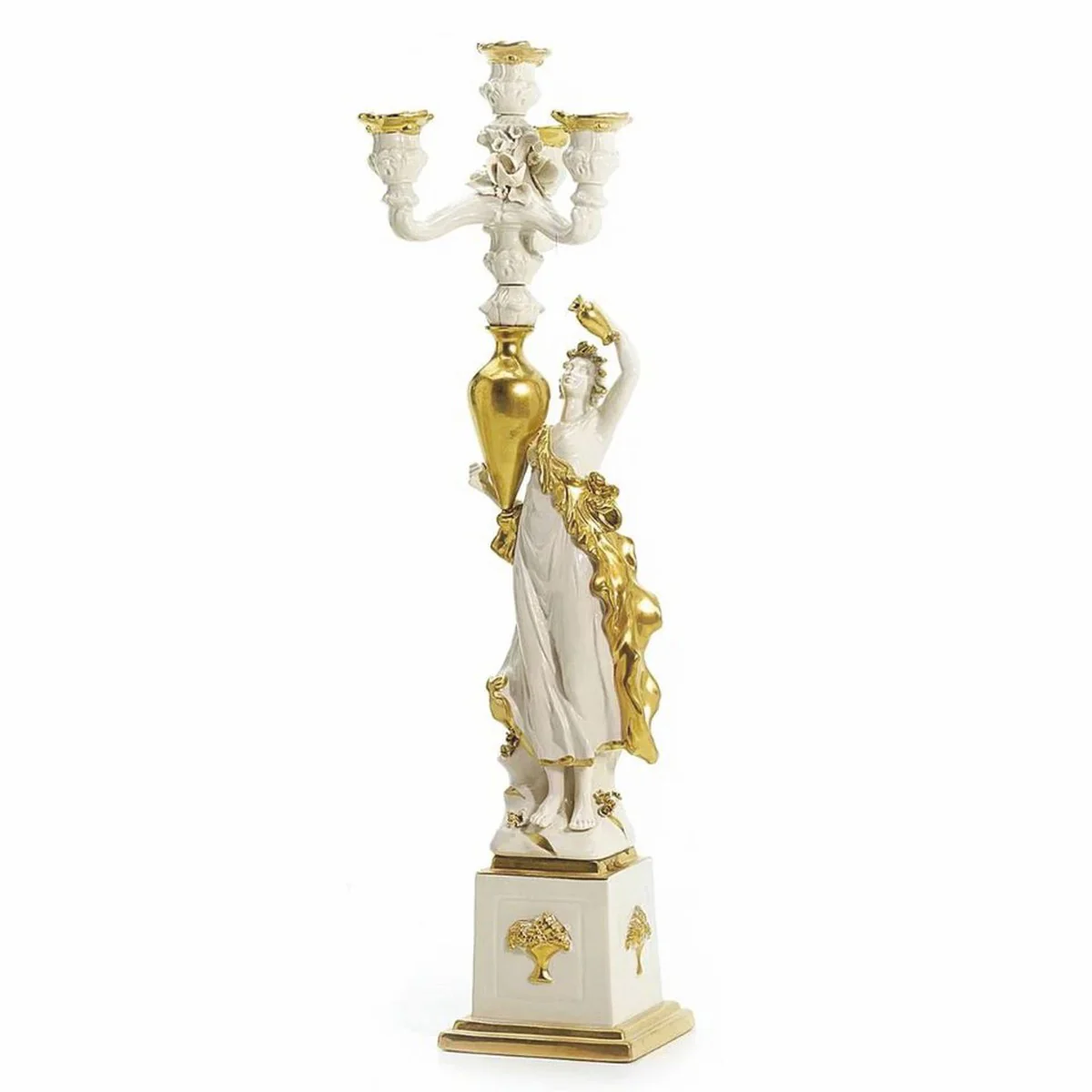 Casa Padrino portavela de porcelana barroco de lujo lado derecho blanco / oro A. 68 cm - Hecho en Italia