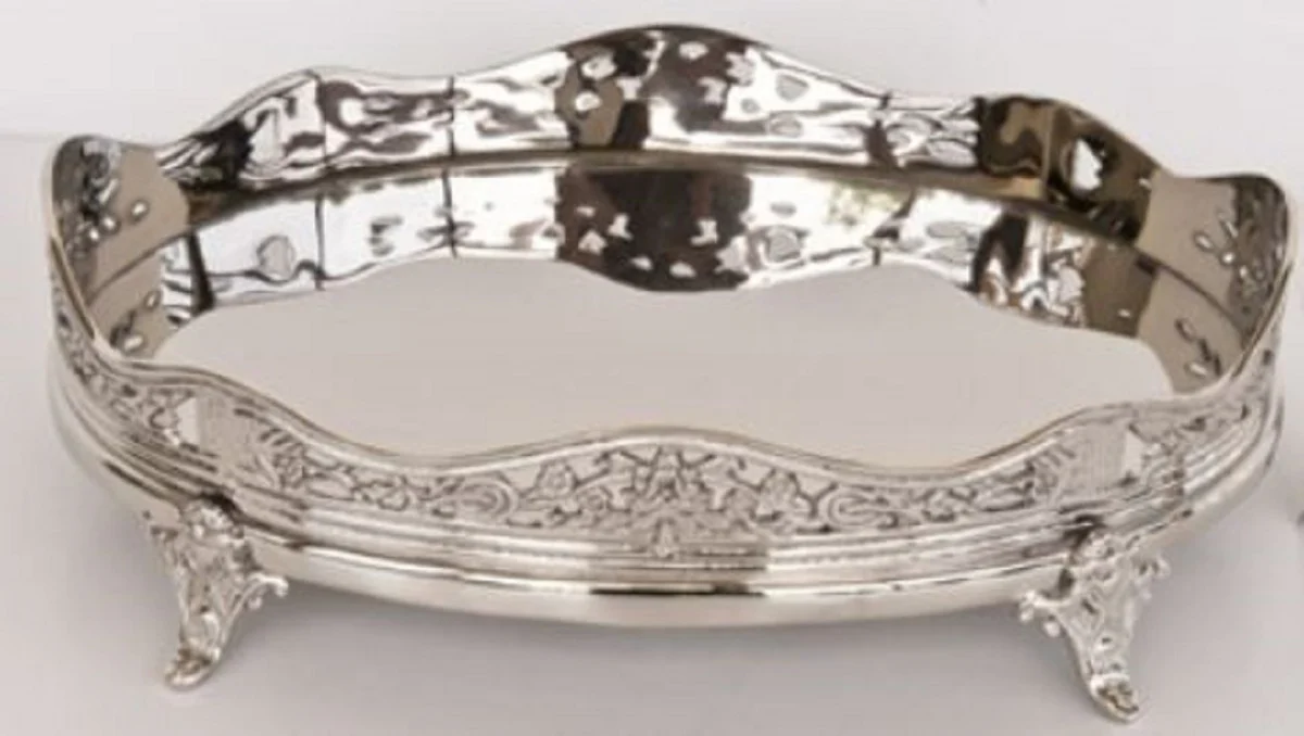 Casa Padrino bandeja de servir de lat¨®n de lujo de oval plata 32,5 x 24 x H. 10 cm - Accesorios de Hotel y Restaurante