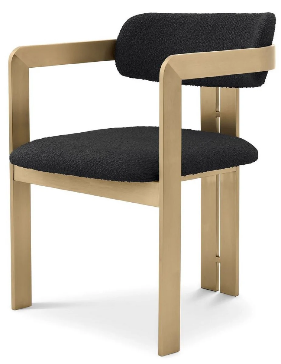 Casa Padrino silla de comedor de lujo negro / lat¨®n 57,5 ??x 58 x A. 79 cm - Silla de cocina noble con reposabrazos - Muebles de comedor de lujo