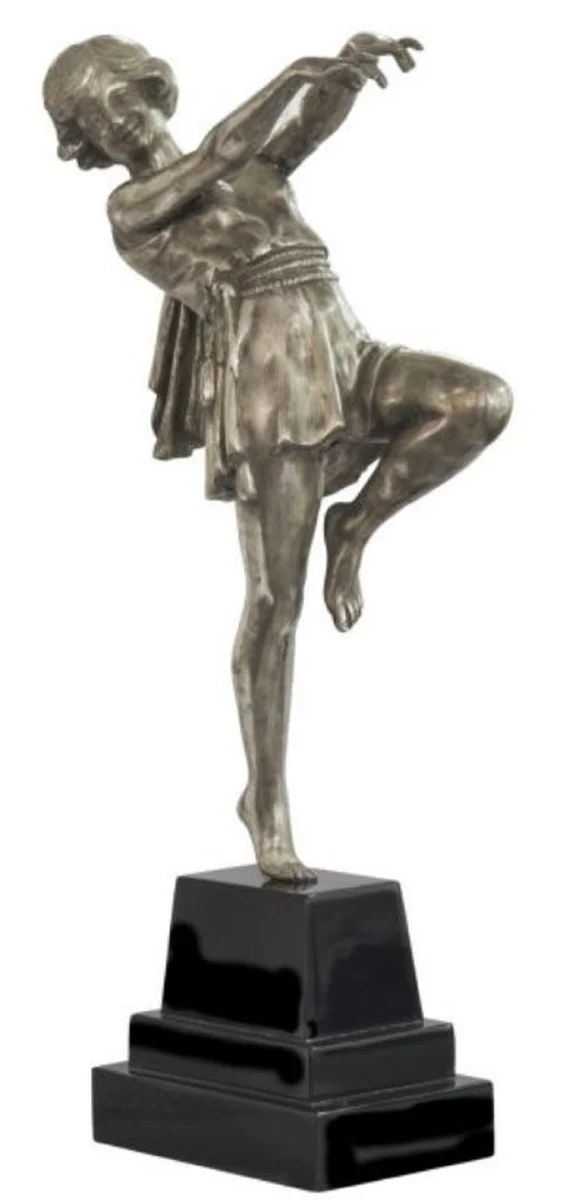Casa Padrino figura de bronce de lujo dama de baile plata / negro 22 x 11 x H. 51 cm - Deco Figura sobre Base de Madera