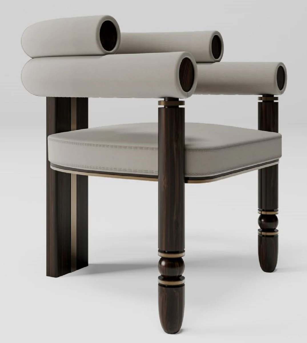 Casa Padrino silla de comedor de lujo con reposabrazos gris / marr¨®n oscuro / lat¨®n 69 x 63 x A. 72 cm - Silla de cocina con elegante tela de terciopelo - Muebles de comedor - Muebles de lujo