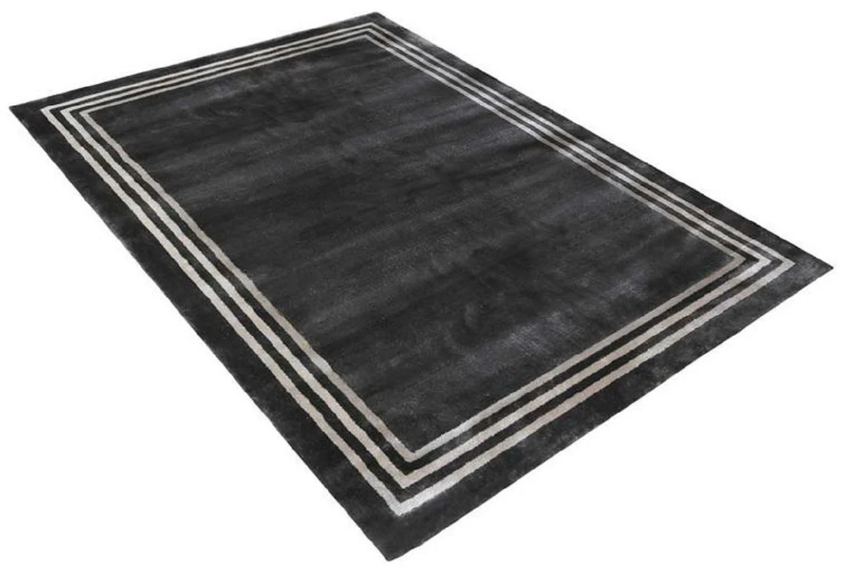 Casa Padrino alfombra de lujo de viscosa negro / gris 160 x 230 cm - Alfombra rectangular para salón - Alfombra moderna para dormitorio - Interior de lujo - Calidad de lujo