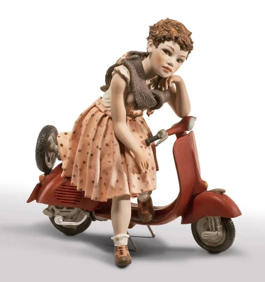 Casa Padrino escultura decorativa de porcelana ni?a con scooter A. 27,5 cm - Hecho en Italia