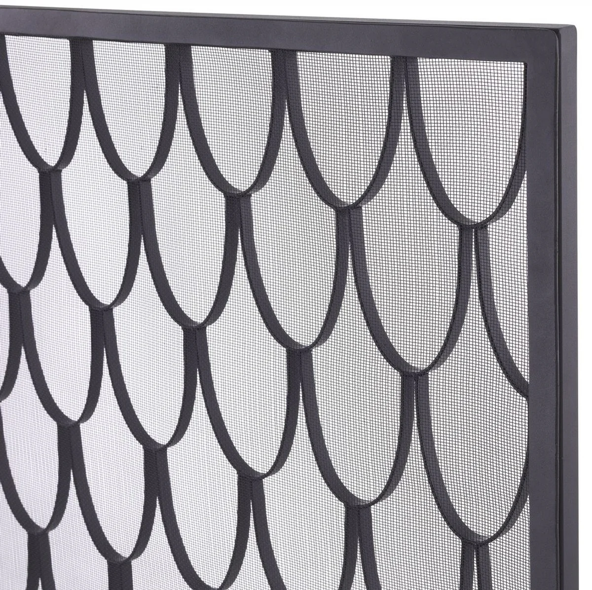 Casa Padrino pantalla de chimenea de lujo negro 84 x 15 x A. 57 cm - Protección contra chispas con patrón de escala - Accesorios de chimenea de lujo