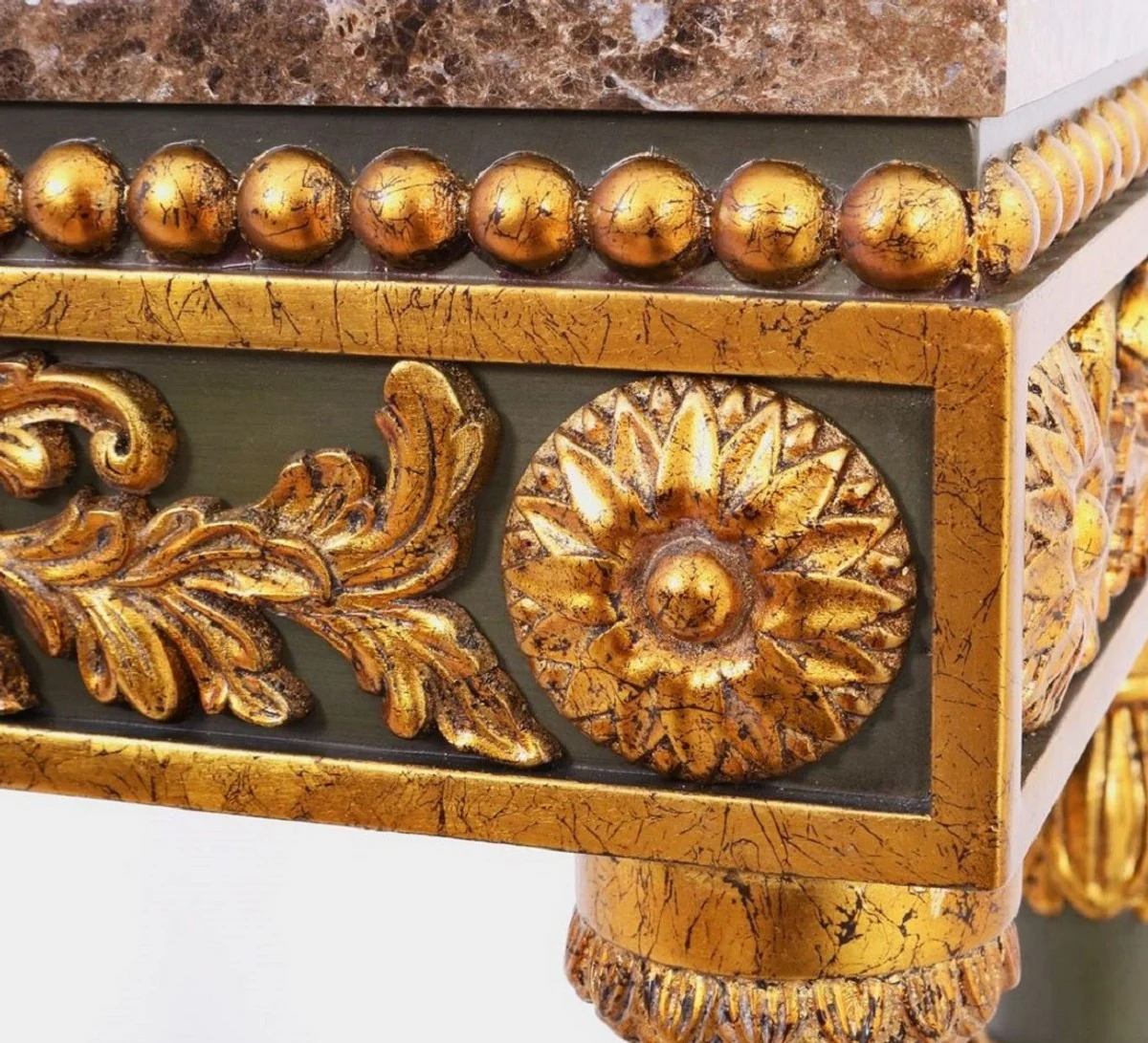 Casa Padrino consola barroco de lujo gris / oro antiguo / marr¨®n - Consola de madera maciza hecha a mano con elegantes decoraciones y tapa de m¨¢rmol - Muebles Barrocos