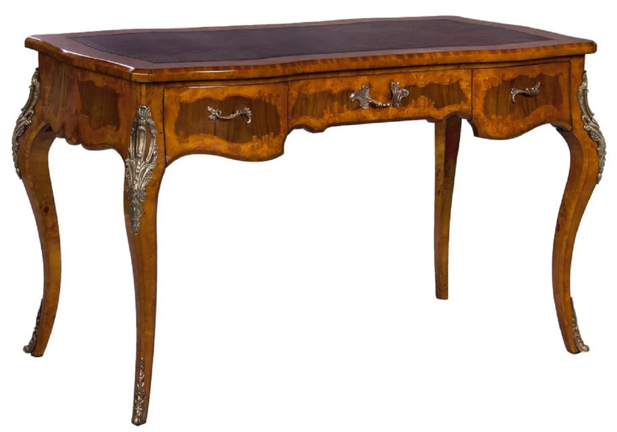 Casa Padrino escritorio barroco de lujo marr¨®n claro / marr¨®n oscuro / rojo - Secretario de madera maciza hecho a mano con 3 cajones - Mobiliario de oficina barroco noble