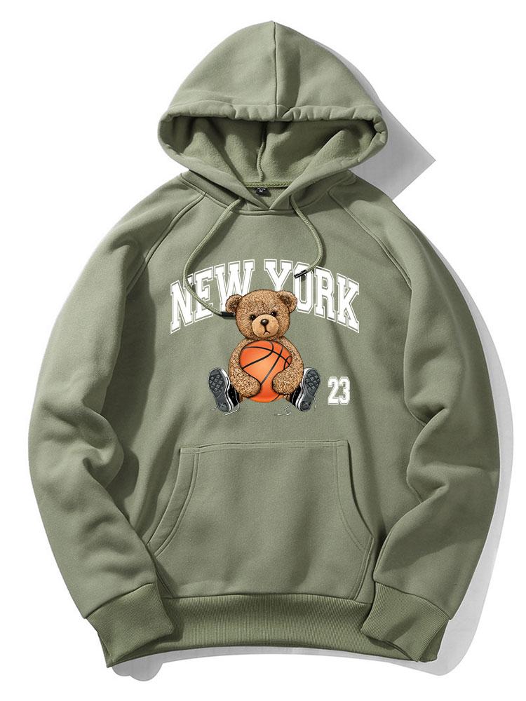 New York Basketball Bear Print Hoodie
