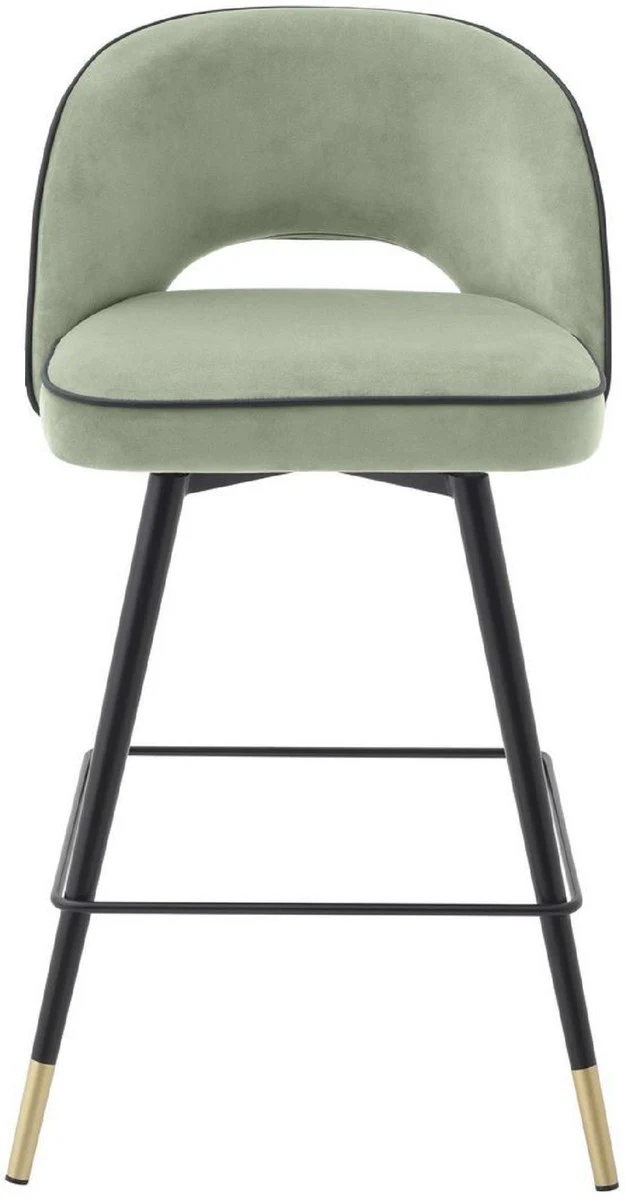 Casa Padrino conjunto de sillas de bar de lujo verde pistacho / negro / lat¨®n 51 x 52 x A. 92,5 cm - Taburetes de bar con asiento giratorio y tela de terciopelo noble - Muebles de Bar de Lujo