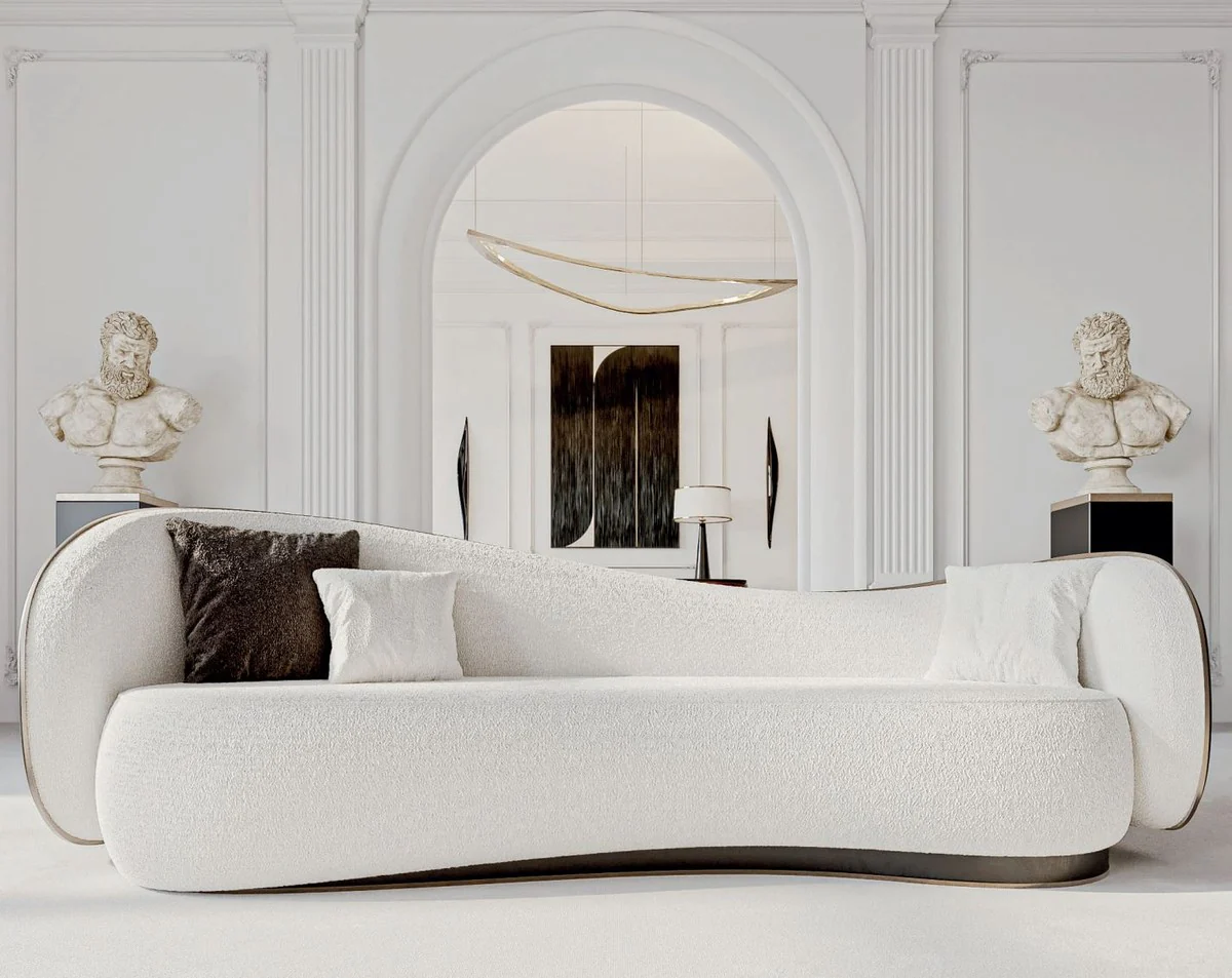 Casa Padrino sof¨¢ de lujo blanco / negro / plata 280 x 115 x A. 78 cm - Sof¨¢ de sal¨®n - Sof¨¢ de hotel - Muebles de sal¨®n - Muebles de hotel - Muebles de lujo