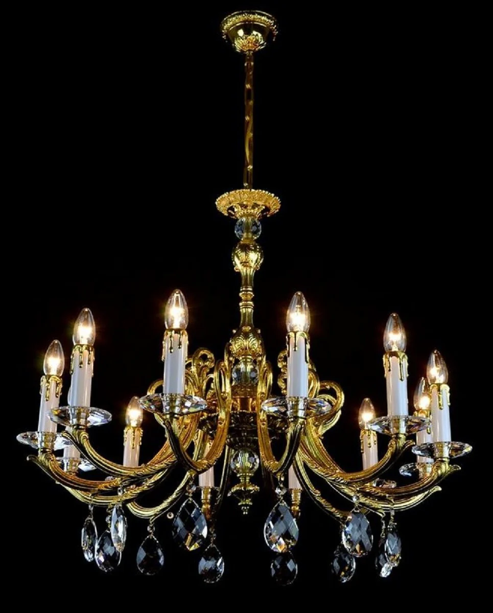 Casa Padrino araña de luces barroco de lujo oro Ø 80 x A. 67 cm - Magnífica lámpara de araña de latón con cristal de Bohemia - Noble & Magnífica