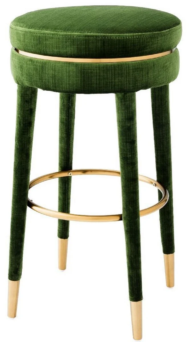 Casa Padrino taburete de bar de lujo verde / lat¨®n ? 41 x A. 78 cm - Taburete Redondo de Terciopelo - Muebles de Lujo