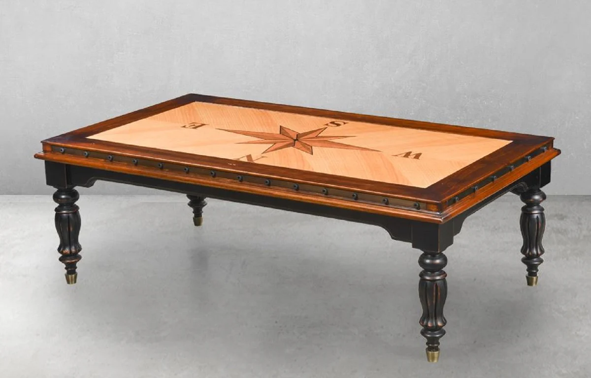 Casa Padrino mesa de centro de estilo vintage de lujo natural / marr¨®n / negro 137 x 77 x A. 45 cm - Mesa de sal¨®n rectangular de madera maciza - Muebles de sal¨®n estilo vintage - Muebles de lujo