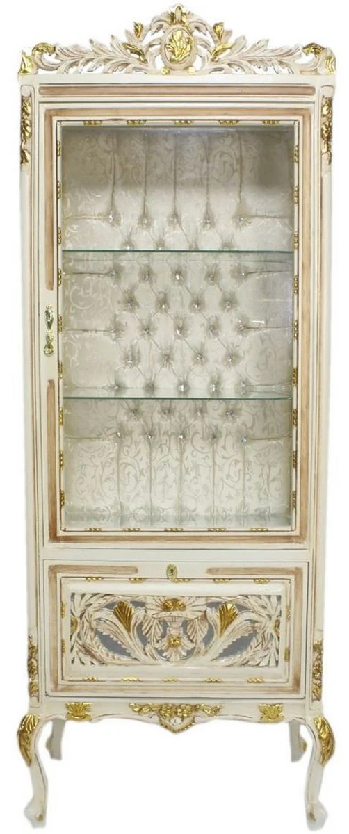Casa Padrino vitrina barroco crema / beige / oro 70 x 40 x A. 170 cm - Vitrina barroco adornada con puerta de vidrio y pedrer¨ªa - Muebles Barrocos