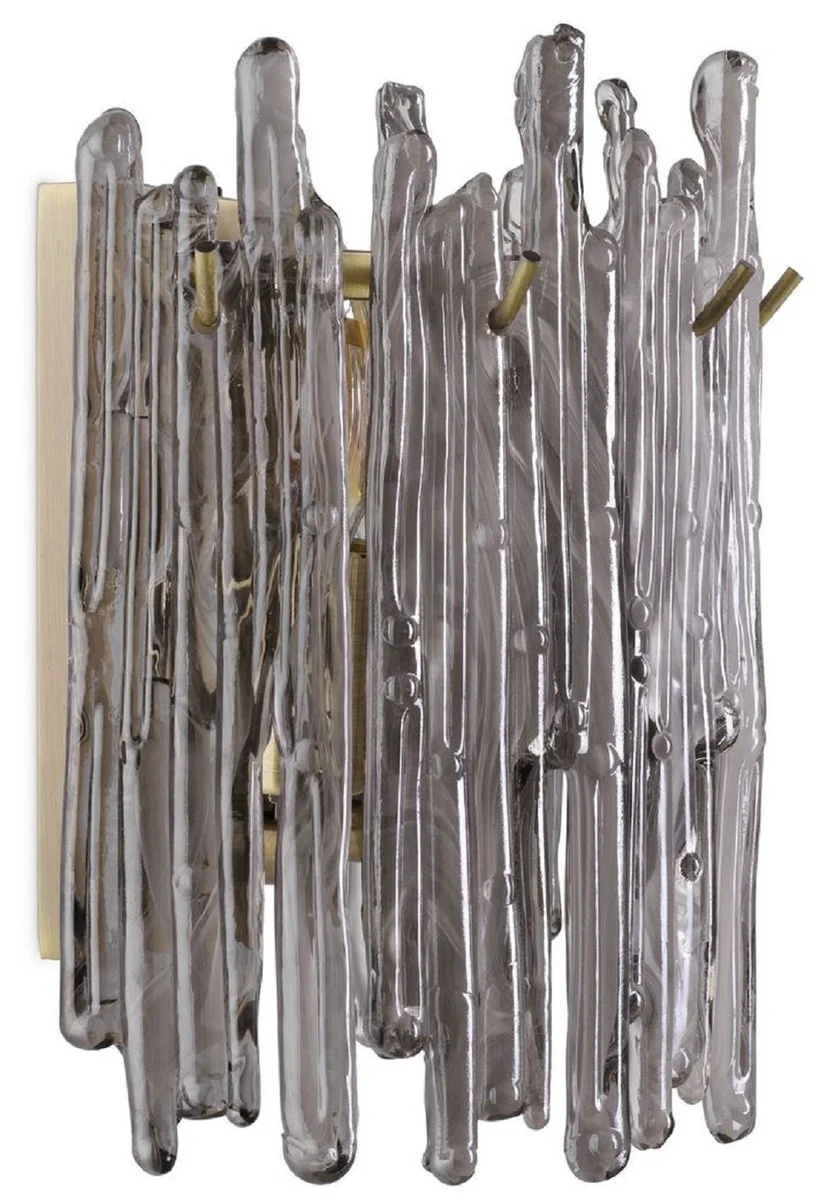 Casa Padrino lámpara de pared de lujo latón / gris 25 x 15 x A. 23 cm - Elegante lámpara de pared con pantalla de vidrio tintado - Lámparas de Lujo