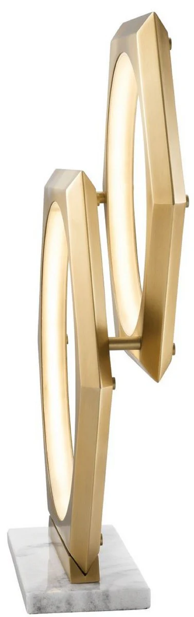 Casa Padrino Lámpara de Mesa LED de Lujo Latón Antiguo / Blanco 52 x 14 x H. 58 cm - Lámpara de Mesa de Diseño Regulable con Base de Mármol - Colección de Lujo