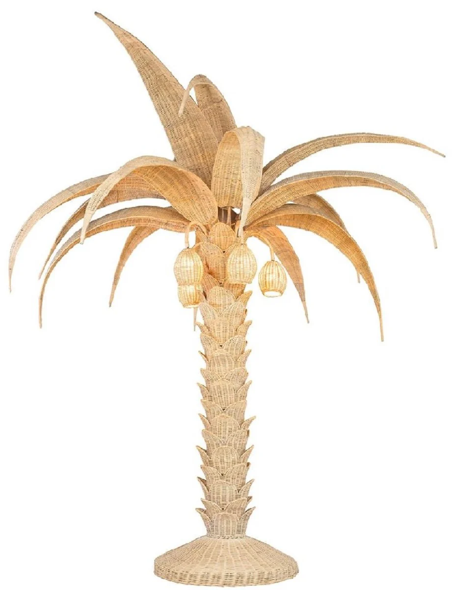 Casa Padrino lámpara de pie de lujo palmera natural Ø 260 x A. 280 cm - Lámpara de pie de ratán con diseño de palma - Lámpara de pie de salón - Luces de lujo - Lámparas de pie de lujo