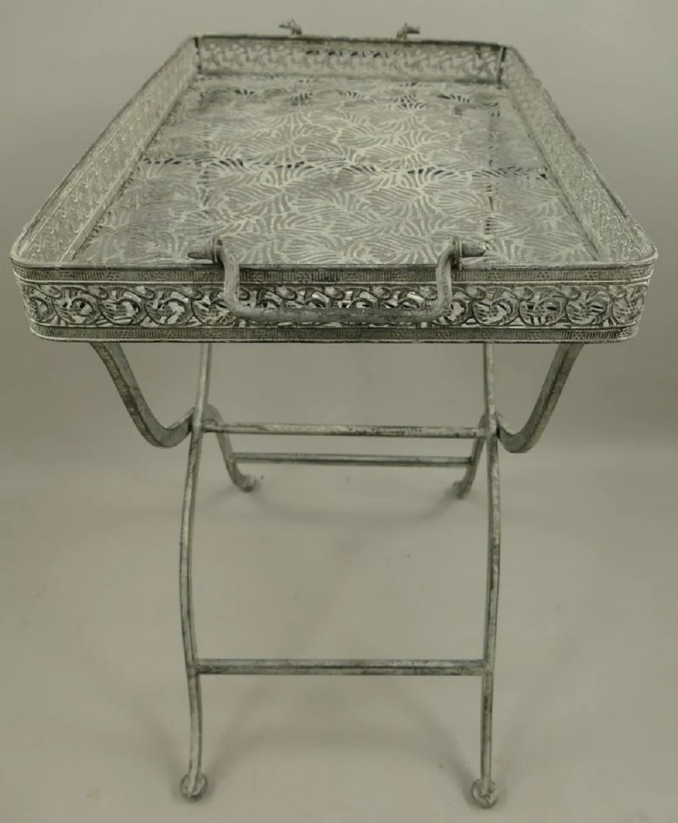 Casa Padrino mesa de jardín Art Nouveau gris antiguo 60 x 40 x A. 70 cm - Mesa plegable de metal con asas - Muebles de Jardín y Terraza
