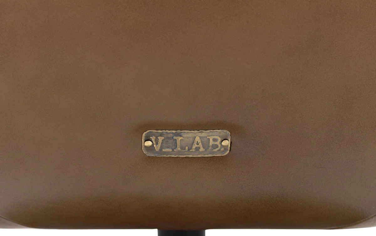 Casa Padrino sala de estar sillón giratorio de cuero genuino negro / marrón 75 x 70 x H. 66,5 cm - Muebles de Lujo