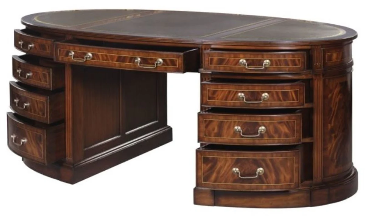 Casa Padrino escritorio de lujo de la marr¨®n / verde 180 x 102 x H. 76 cm - Escritorio Doble de Caoba con 18 Cajones