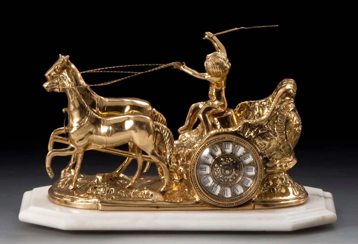 Casa Padrino reloj de mesa barroco de lujo oro / blanco 42 x A. 25 cm - Reloj de bronce hecho a mano estilo barroco - Reloj de escritorio barroco - Decoracion escritorio barroco