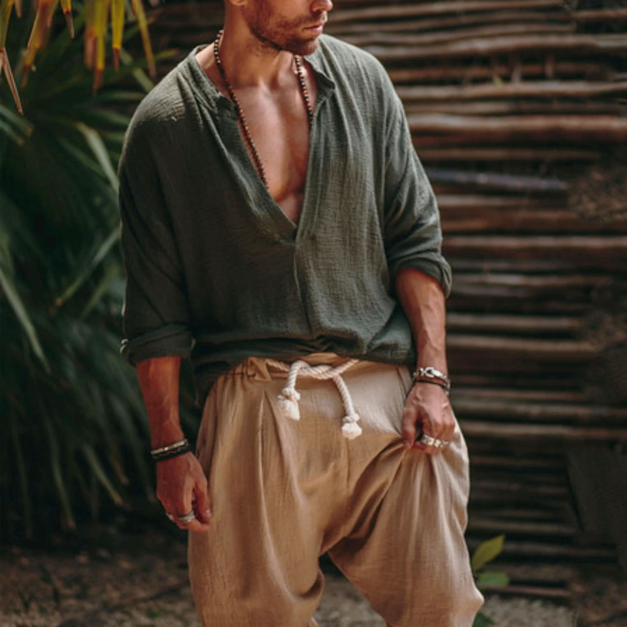 Mens Linen Minimalist Holiday Plain Shirt