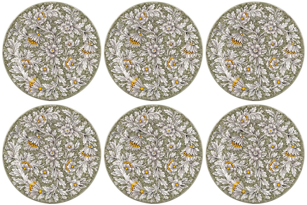 Casa Padrino conjunto de 6 platos de cer¨¢mica de lujo verde oliva ? 32 cm - Hecho en Italia