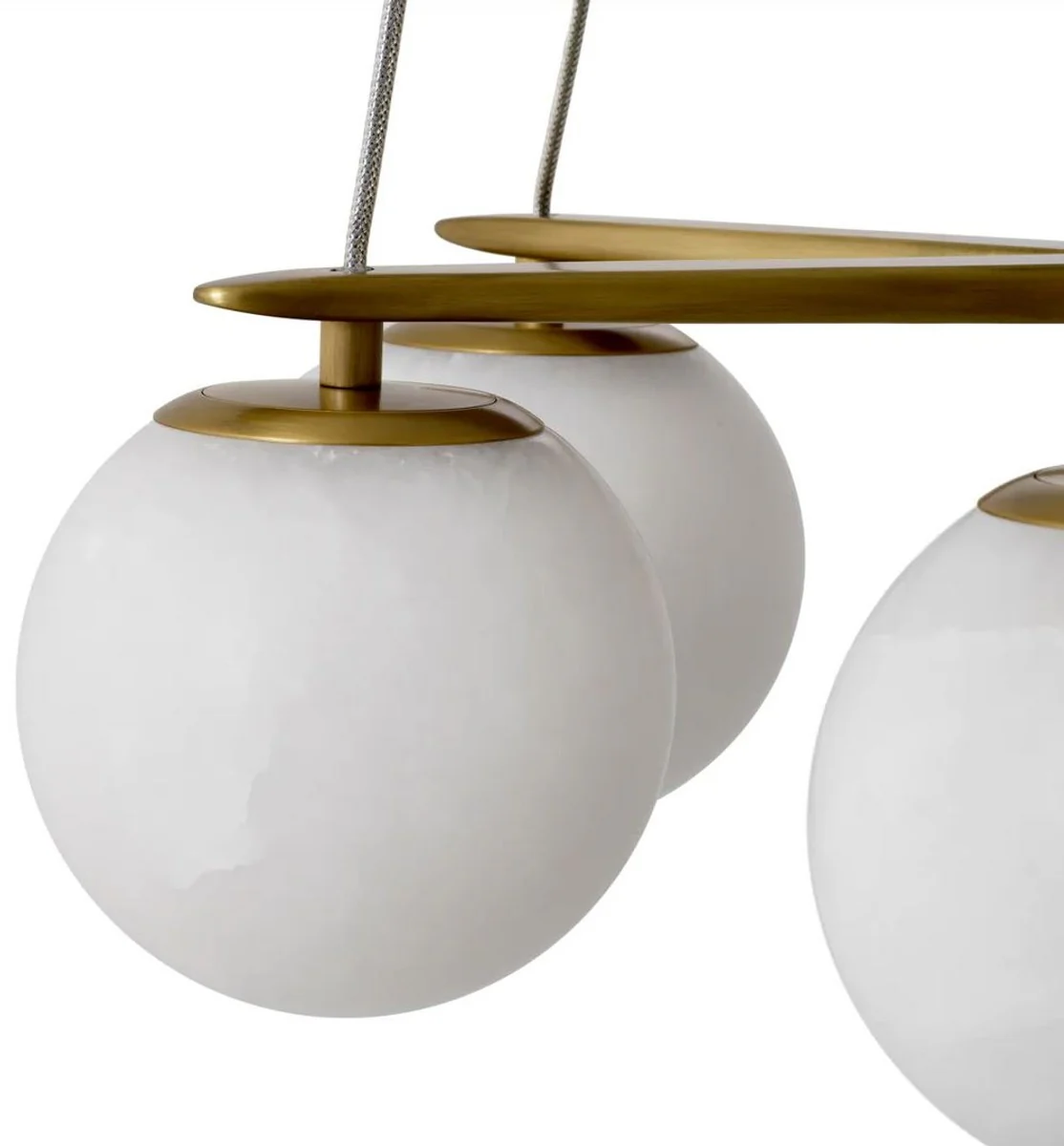 Casa Padrino l¨¢mpara de ara?a de lujo lat¨®n antiguo / alabastro ? 60 x A. 17 cm - L¨¢mpara de ara?a de sal¨®n regulable en altura con pantallas redondas de alabastro - Calidad de lujo