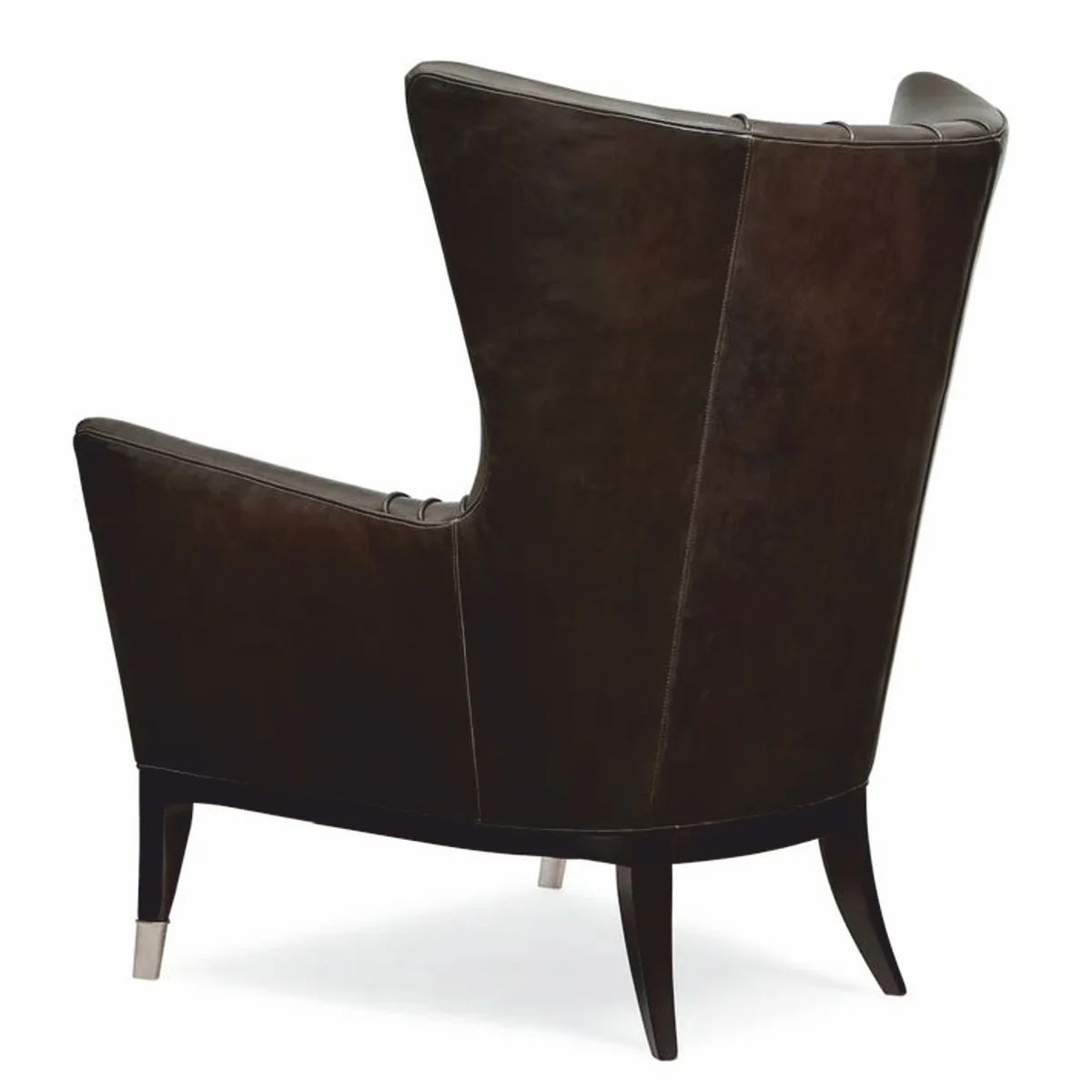 Casa Padrino sill¨®n orejero Art Deco de lujo en piel marr¨®n / negro / plata Al. 102 cm