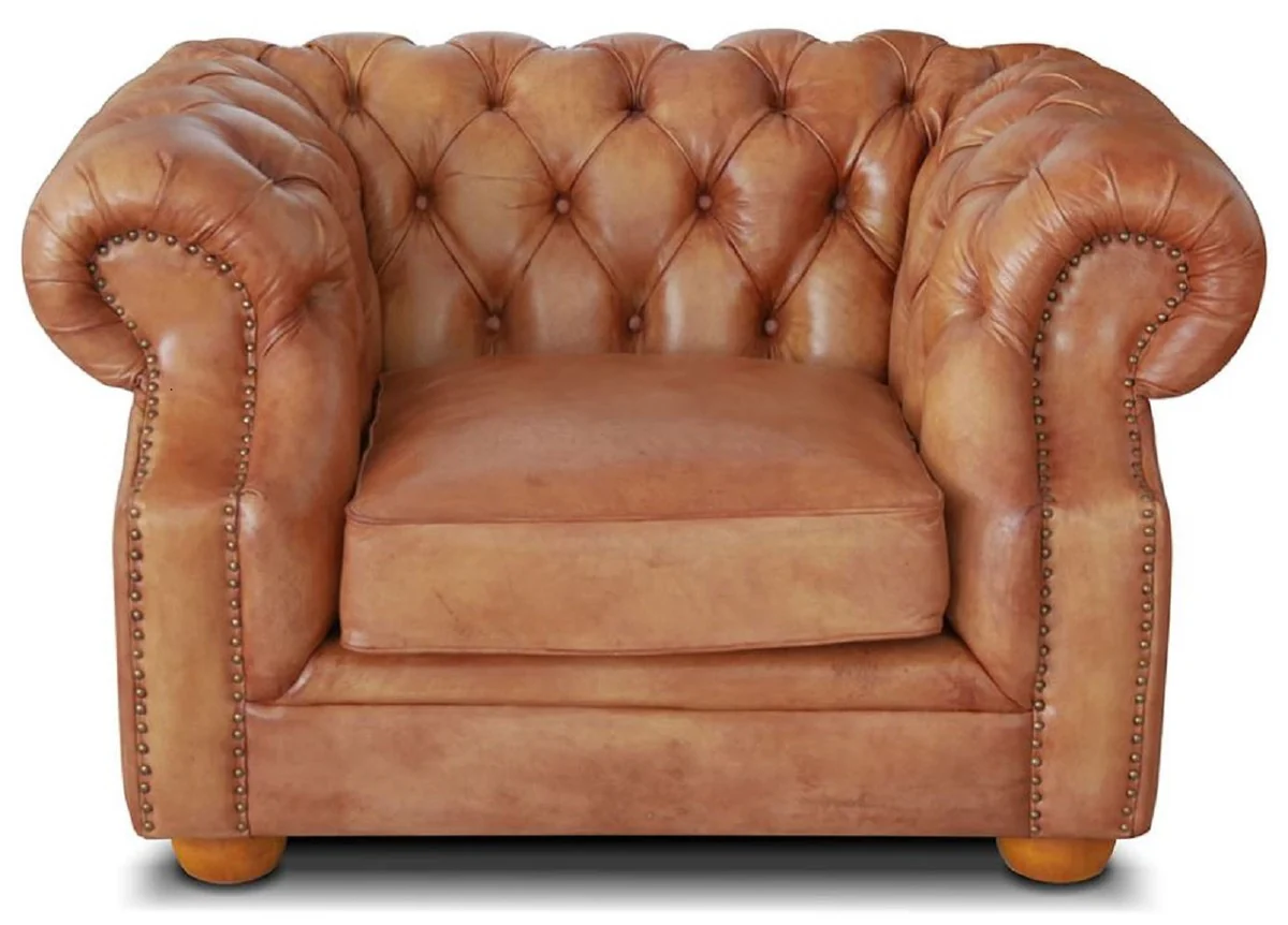 Casa Padrino sill¨®n de cuero Chesterfield de lujo 125 x 100 x A. 80 cm - Diferentes Colores - Sill¨®n de sal¨®n de piel genuina - Muebles de Sal¨®n Chesterfield